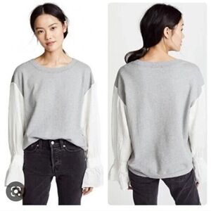 Stateside Sweatshirt Womens Small S Gray Crew Contrast Linen Sleeve French Terry